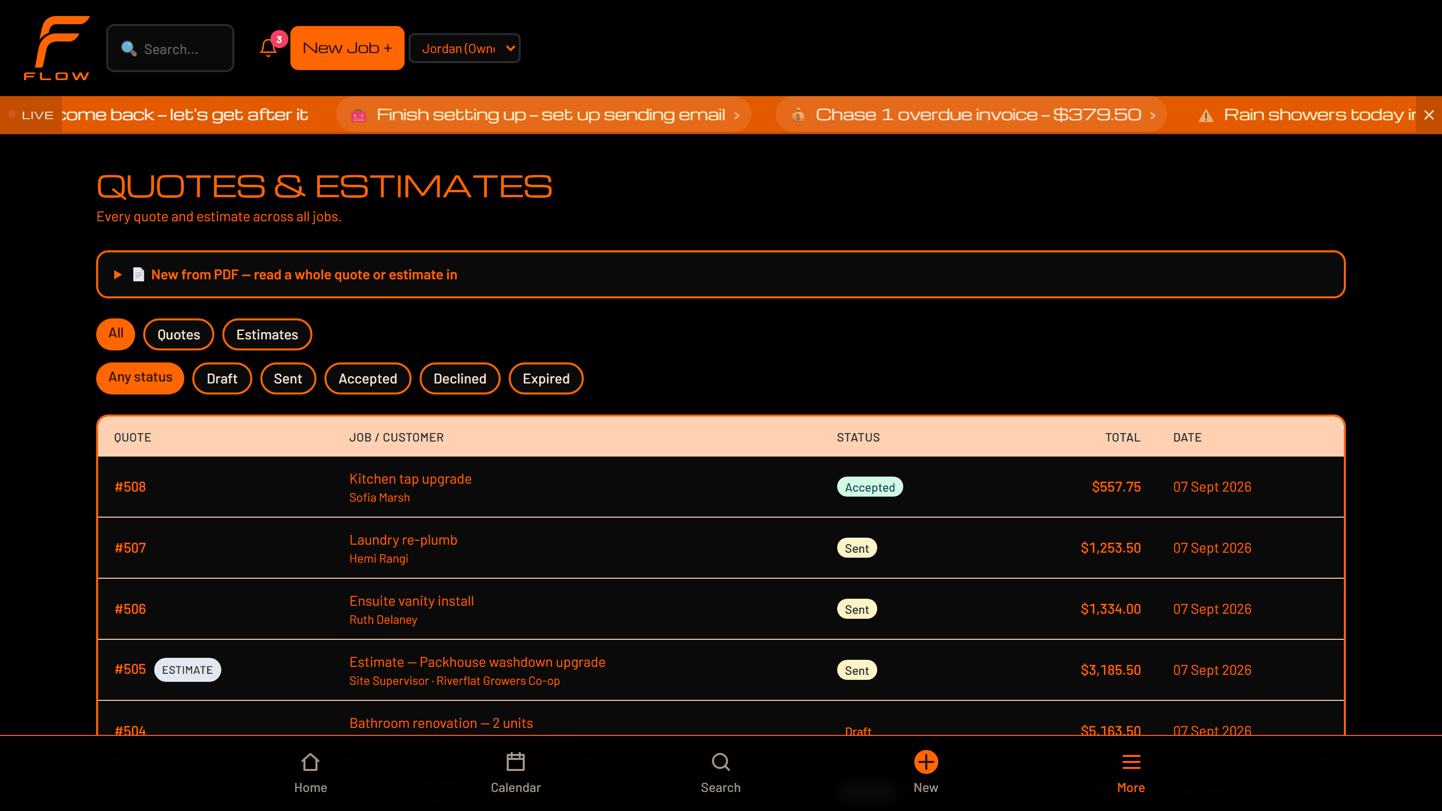 Quotes and estimates in Flow